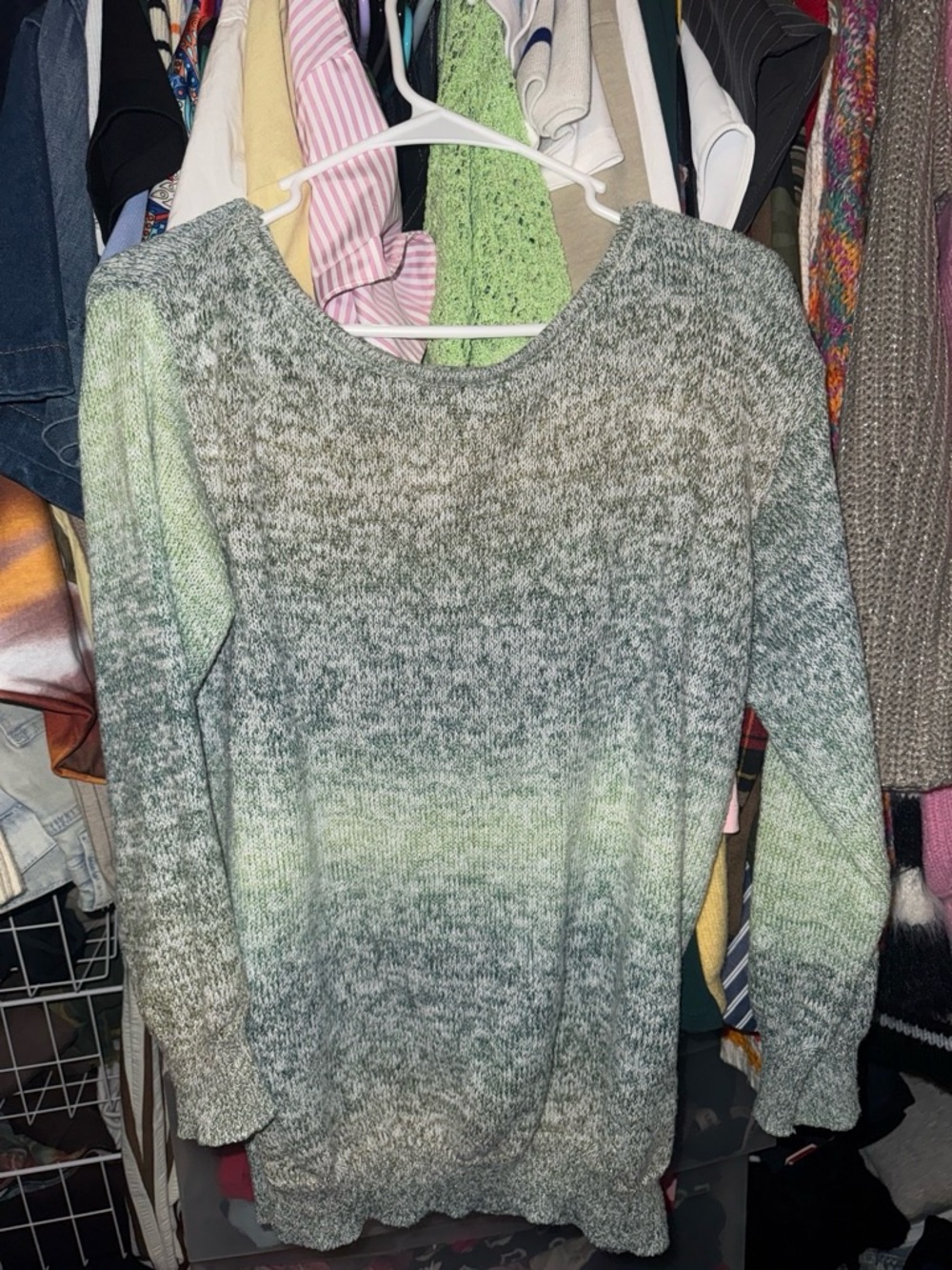 SHEIN Green Ombre Crewneck Knit Sweater